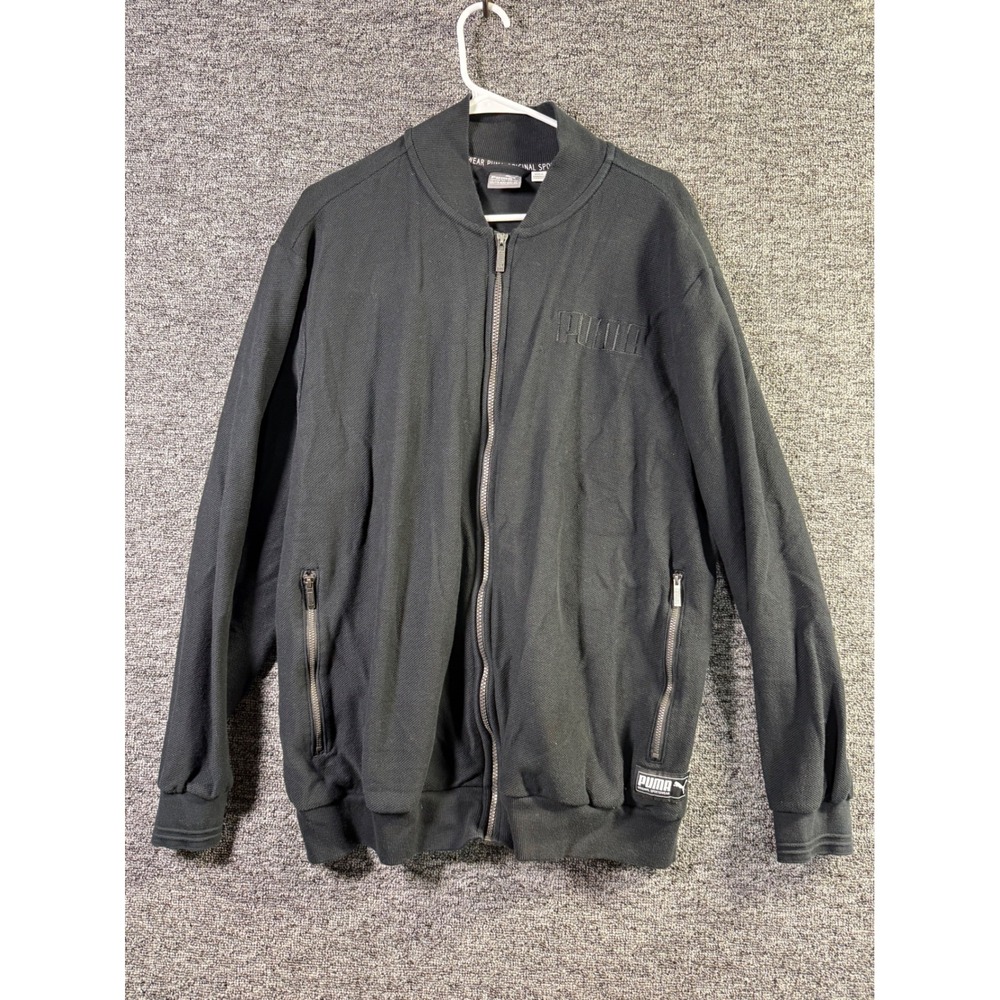 Puma Original Sportswear Mens XXL Black Pique Knit Full Zip Track Jacket Logo
